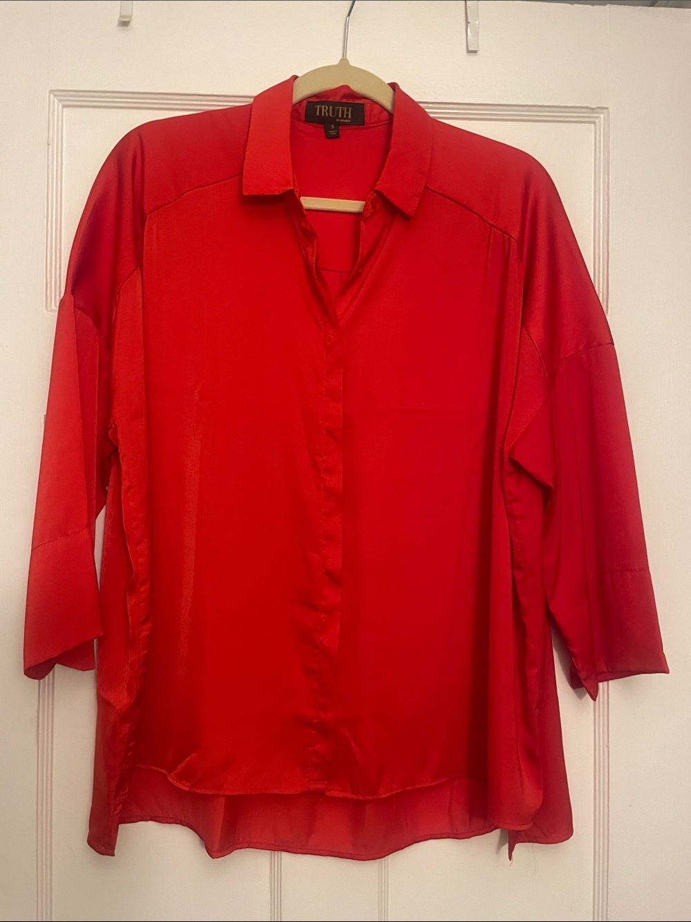 Classic Red Satin Button-Down Shirt by